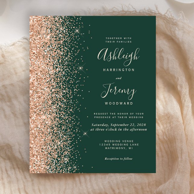 Budget Emerald Green Peach Glitzer Hochzeit Einlad (Von Creator hochgeladen)