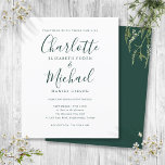 Budget Emerald Green Script Wedding Einladung<br><div class="desc">Diese elegante,  preiswerte Hochzeitseinladung mit ihren charakteristischen Stilnamen kann mit Ihren Informationen in eleganter gemerald grüner Schrift personalisiert werden. Entwickelt von Thisisnotme©</div>