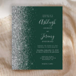 Budget Emerald Green Silver Glitzer Wedite Einladu<br><div class="desc">Die links Kulisse dieser eleganten,  modernen Hochzeitseinladung besticht durch eine silberne Imitat-Glitzer-Grenze. Der individuell anpassbare Text verbindet hellsilbergraue Handschrift,  Copperplate und kursiv Schriftart auf einem smaragdgrünen Hintergrund. Auf der Rückseite ist ein smaragdgrünes und silberfarbenes Design erkennbar.</div>