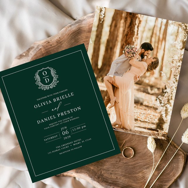 Budget Emerald Green Wappen Wedding Einladung (Von Creator hochgeladen)