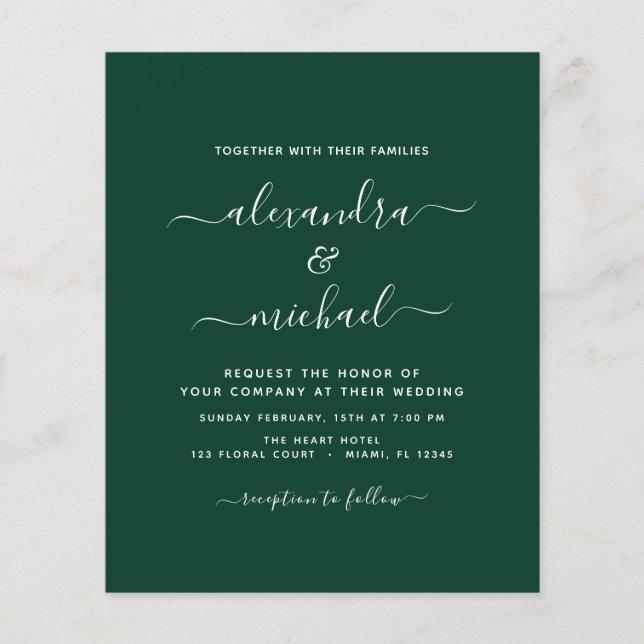 Budget Emerald Green Wedding mit Foto Einladung Flyer (Vorne)