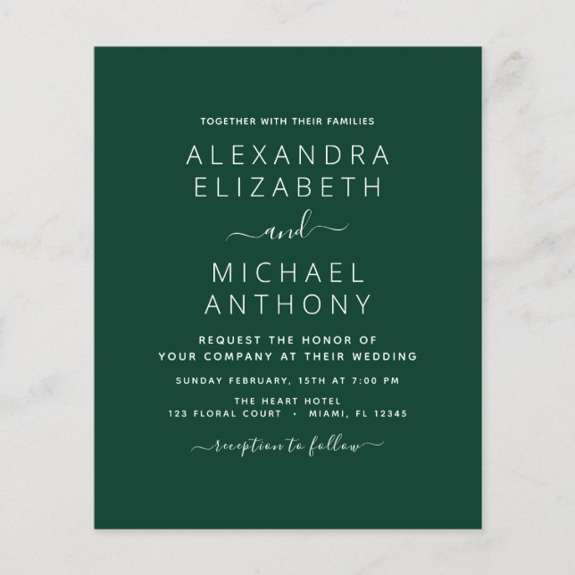 Budget Emerald Green Wedding mit Foto Einladung Flyer (Vorne)