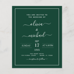 Budget Emerald Green Wedding Modern Typografy Fly Flyer