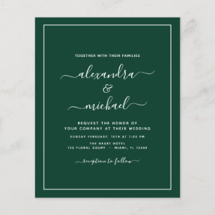 Budget Emerald Green Wedding Modern Typografy Fly Flyer