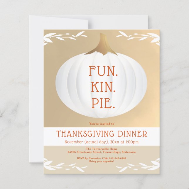 Budget Erntedank Dinner White Pumpkin Einladung (Vorderseite)