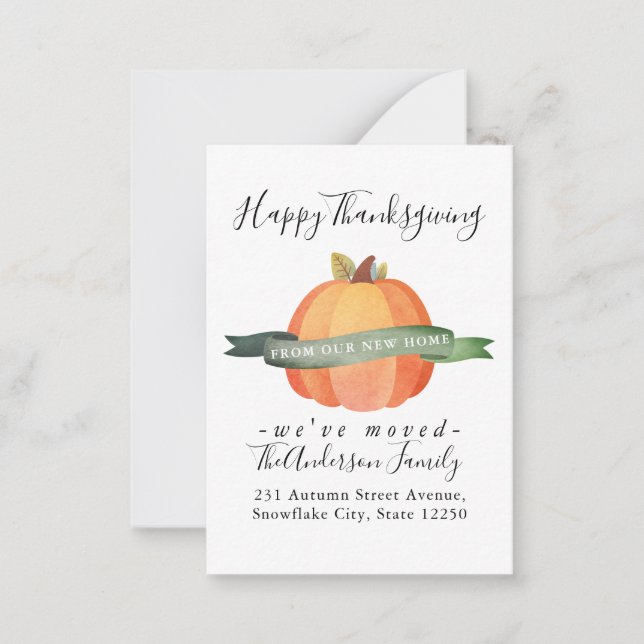 Budget Erntedank Neue Zuhause Pumpkin Moving Card Mitteilungskarte (Vorderseite)