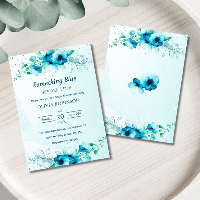 Budget Etwas Blue Bridal Dusche Einladung Flyer (Budget Something Blue Before I Do Bridal Shower Invitation )