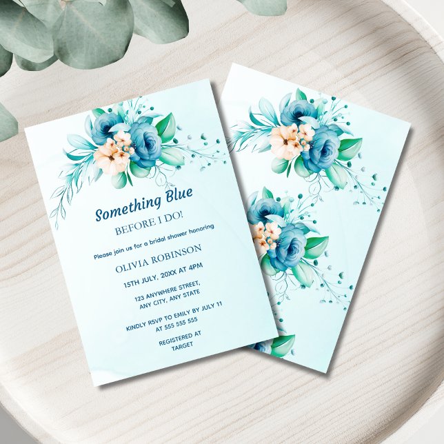 Budget Etwas Blue Bridal Dusche Einladung Flyer (Budget Something Blue Before I Do Bridal Shower Invitation )