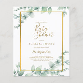 BUDGET Eucalyptus BABY SHOWER GOLD QR CODE EINLADE Flyer