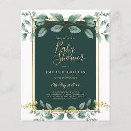 BUDGET Eucalyptus BABY SHOWER GOLD QR CODE EINLADE Flyer