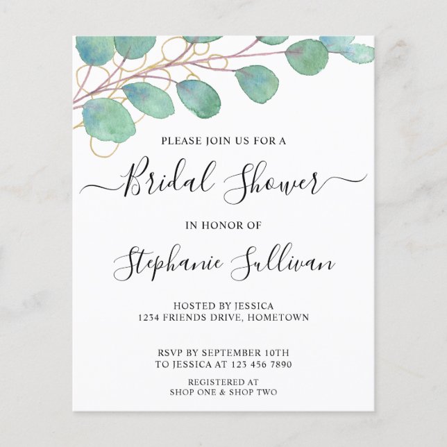 Budget Eucalyptus Bridal Dusche Einladung (Vorderseite)