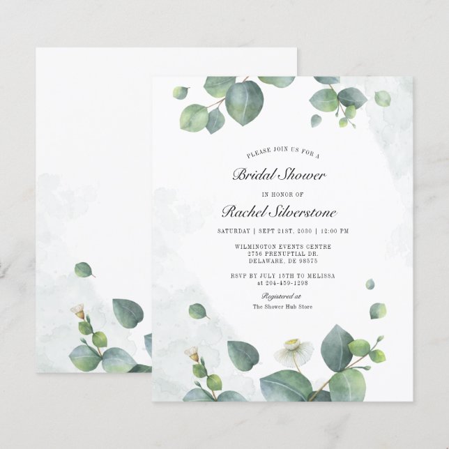 Budget Eucalyptus Bridal Dusche Einladung (Vorne/Hinten)