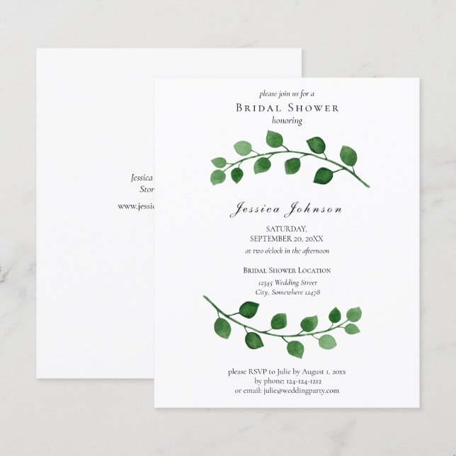 Budget Eucalyptus Bridal Dusche Einladung (Vorne/Hinten)