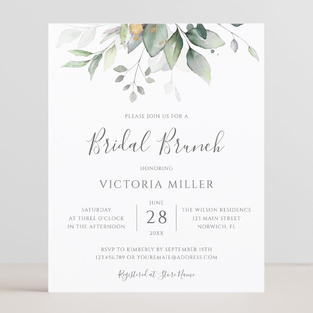 Budget Eucalyptus Feuille Bridal Brunch Invitation (Créateur téléchargé)