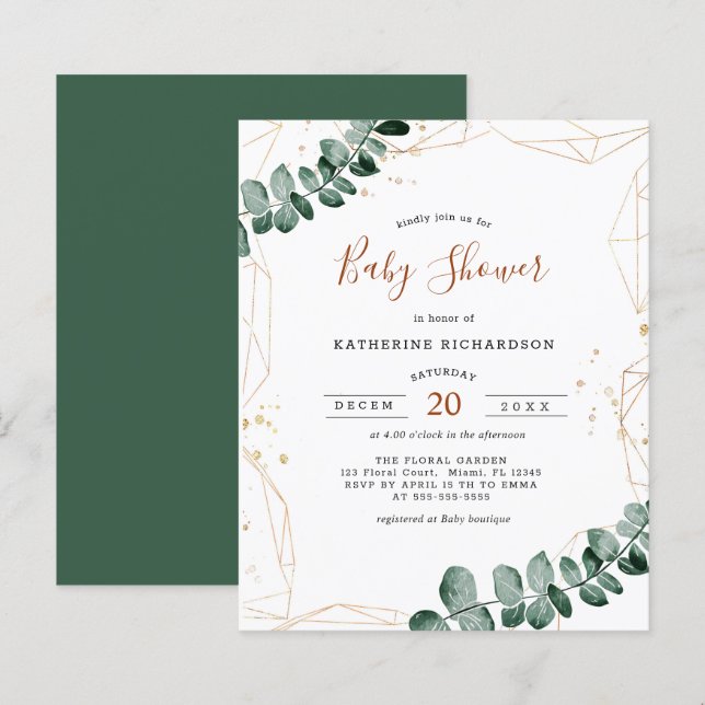 Budget Eucalyptus | Flyer Baby shower vert (Devant / Derrière)