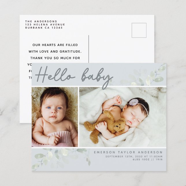 Budget Eucalyptus Foto Hello Baby Postcard (Vorne/Hinten)