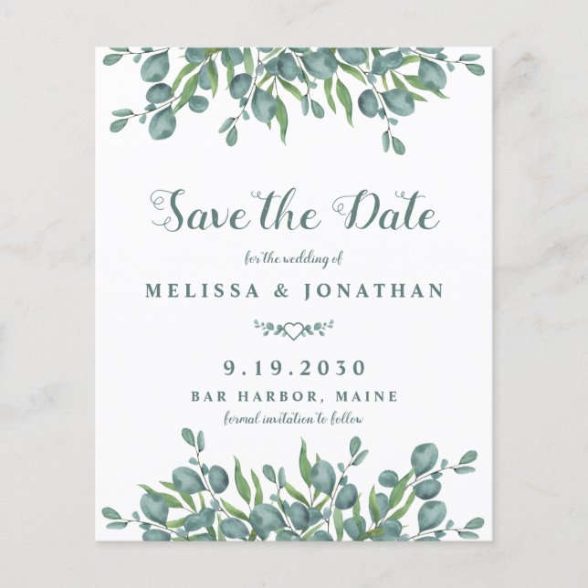 Budget Eucalyptus Green Enregistrer La Date Carte  (Devant)