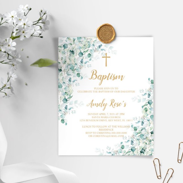 Budget Eucalyptus Greenery Baptism Invitation (Von Creator hochgeladen)