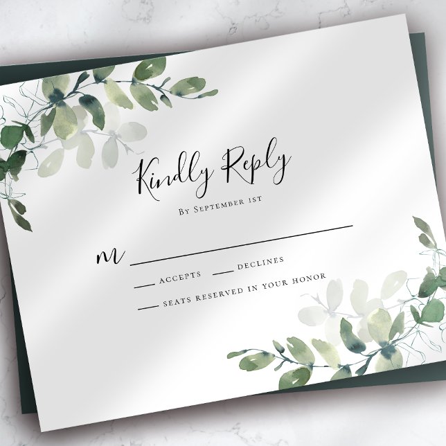 BUDGET Eucalyptus Greenery Wedding Carte RSVP (Créateur téléchargé)