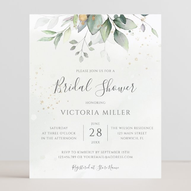 Budget Eucalyptus Leaves Bridal Shower Invitation (Von Creator hochgeladen)