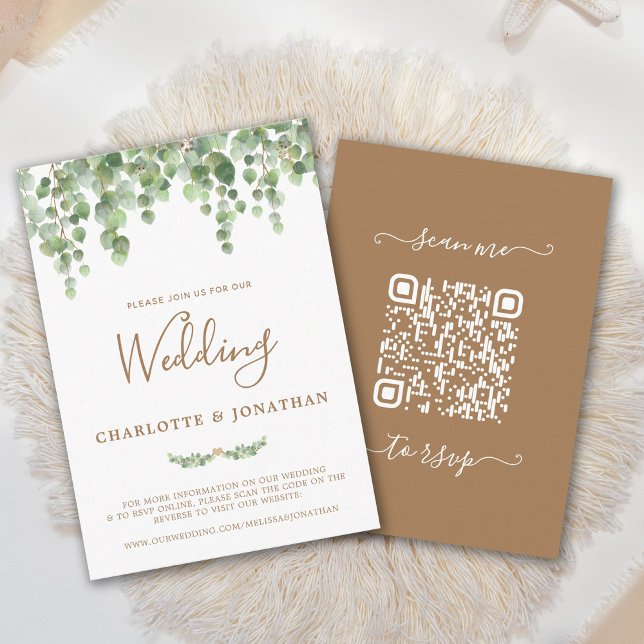Budget Eucalyptus QR Code Faire-part de mariage (Créateur téléchargé)
