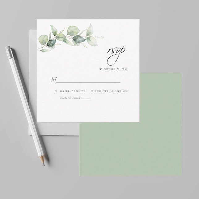 Budget Eukalyptus Blätter Grüne Hochzeit RSVP Mitteilungskarte (Minimalist Eucalyptus Wedding RSVP Mini Card)