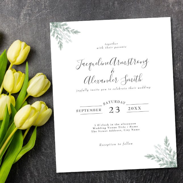 Budget Eukalyptus Calligraphy Wedding Einladung Flyer (Von Creator hochgeladen)