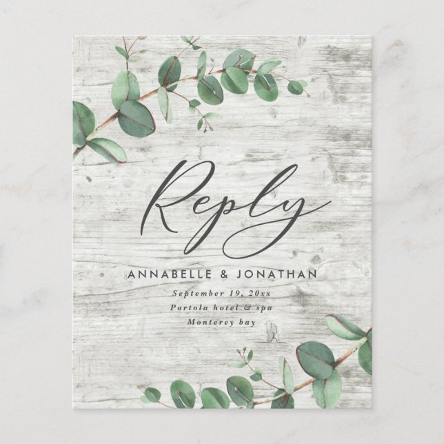 Budget Eukalyptus foliage White wood Hochzeit RSVP Flyer (Vorne)