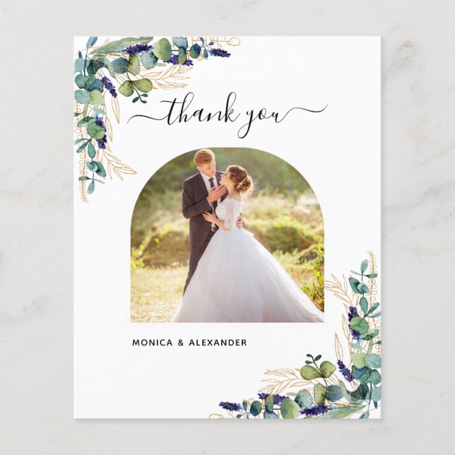 Budget Eukalyptus Foto Hochzeit danke Ihnen Karte (Vorderseite)