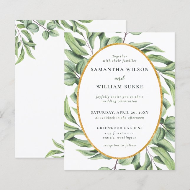 Budget Eukalyptus Greenerity Einladung Hochzeit (Vorne/Hinten)