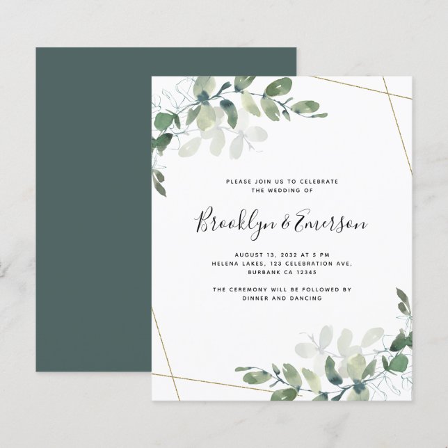 Budget Eukalyptus Greenerity Einladung Hochzeit (Vorne/Hinten)