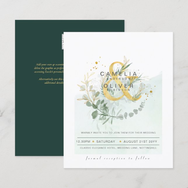 Budget Eukalyptus Greenerity Wedding QR CODE Einla (Vorne/Hinten)