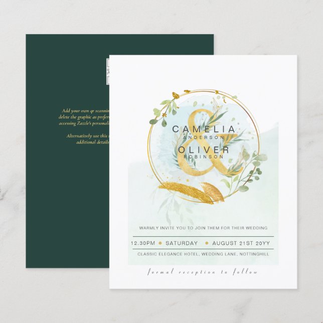 Budget Eukalyptus Greenerity Wedding QR CODE Einla (Vorne/Hinten)