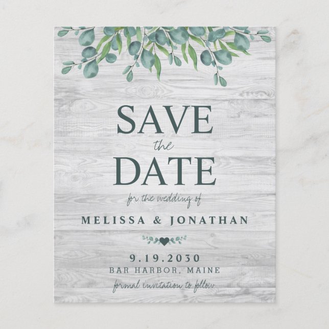 Budget Eukalyptus Greenerity Wedding Save the Date (Vorderseite)
