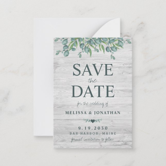 Budget Eukalyptus Greenerity Wedding Save the Date Mitteilungskarte (Vorderseite)