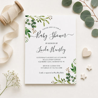 Budget-Eukalyptus-Grün-Baby-Shower-Einladung