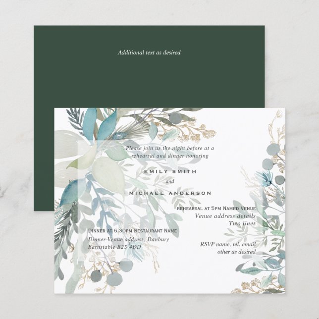 BUDGET Eukalyptus Grüne Probe Abendessen Einladung (Vorne/Hinten)