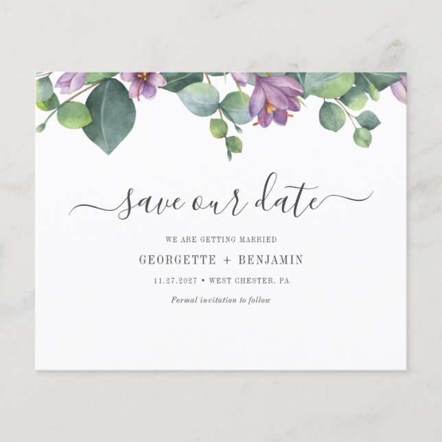 Budget-Eukalyptus-Grünzeug-Script Save The Date (Vorderseite)