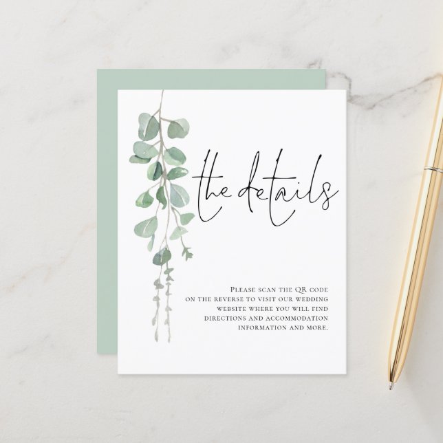 Budget Eukalyptus QR Code Hochzeitsangabe (Vorderseite/Rückseite Beispiel)