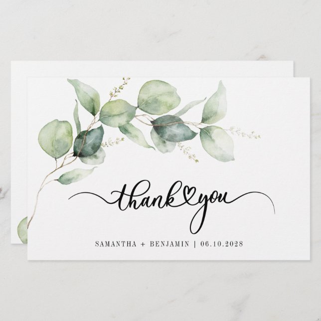Budget Eukalyptus Script Wedding Vielen Dank Briefpapier (Vorne/Hinten)