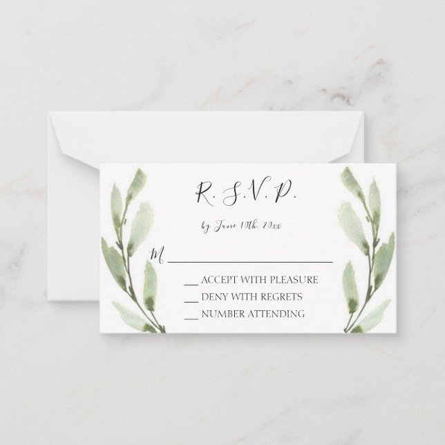 Budget Eukalyptus Watercolor Moderne RSVP Karten (Vorderseite)