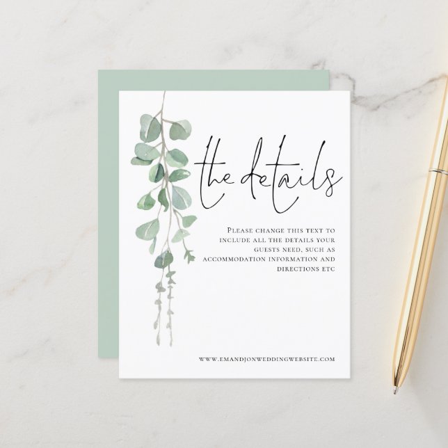 Budget Eukalyptus Wedding Detail Einschließung (Vorderseite/Rückseite Beispiel)