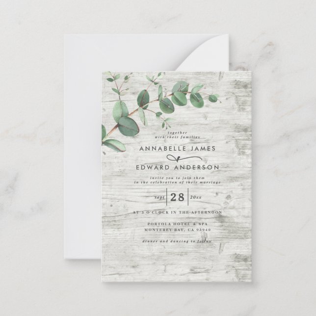 budget faire-part de mariage Eucalyptus bois blanc (Devant)