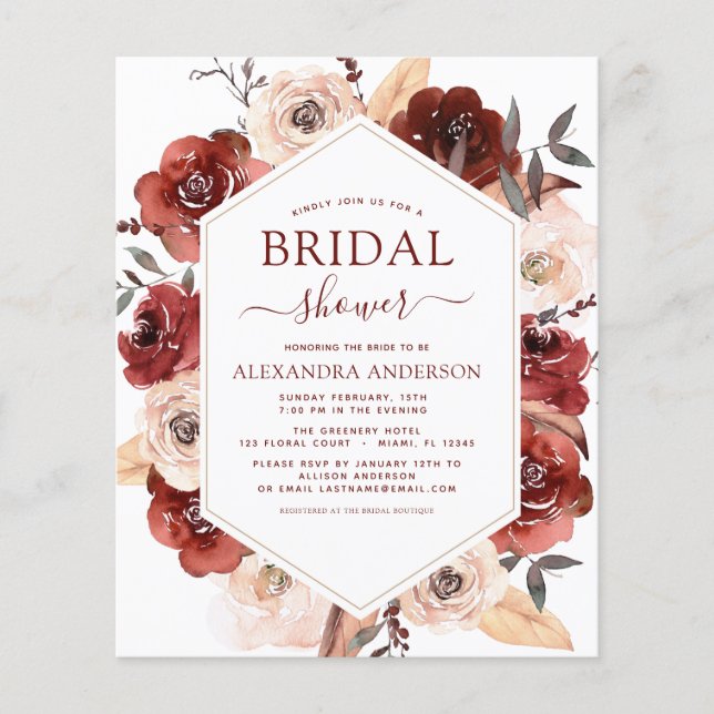 Budget Fall Brautparty Burnt Orange Floral Flyer (Vorne)