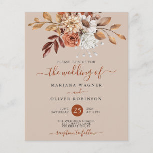 Budget Fall Floral auf Taupe Hochzeit Einladung