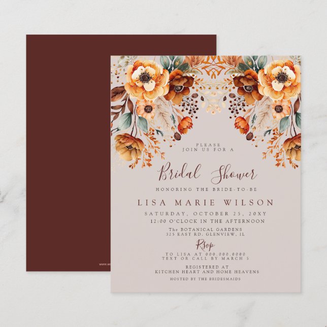 Budget Fall Foliage Fall Bridal Shower Einladungen (Vorne/Hinten)