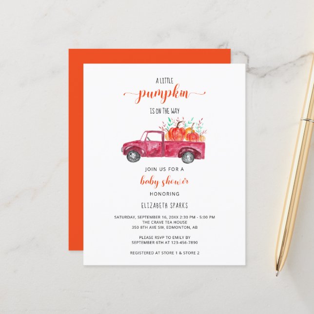 Budget Fall Kleine Pumpkin Baby Dusche Red Truck (Vorderseite/Rückseite Beispiel)