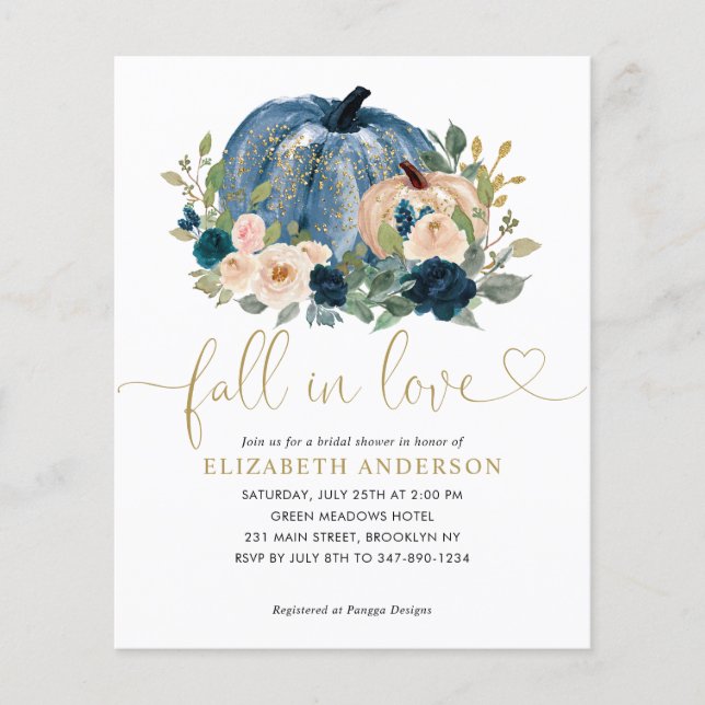 Budget Fall Liebe Blue Floral Pumpkin Brautparty (Vorderseite)
