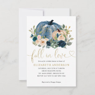 Budget Fall Liebe Blue Floral Pumpkin Brautparty Mitteilungskarte