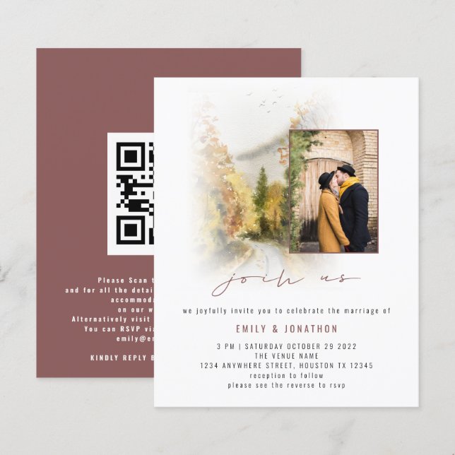Budget Fall Trees Foto QR Mitglied uns Hochzeitsei (Vorne/Hinten)